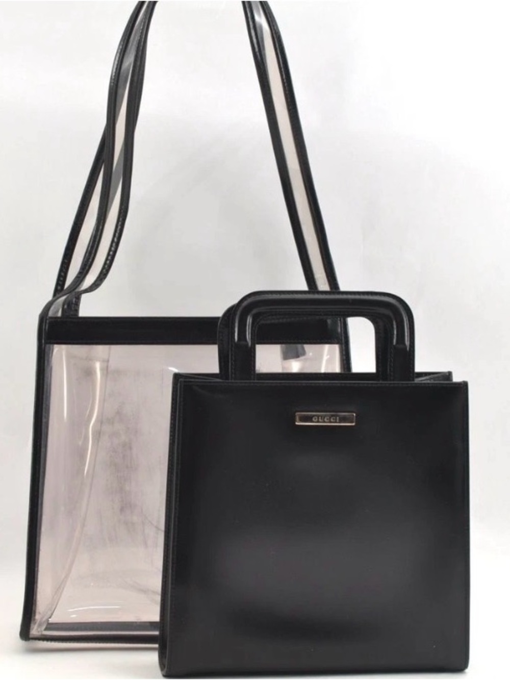 GUCCI two in one Black Clear Tote and Mini Top-Handle Bag Set